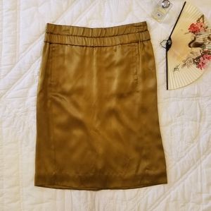 J. Crew 100% silk lined pencil skirt with pockets brass gold size 2 luxe classic